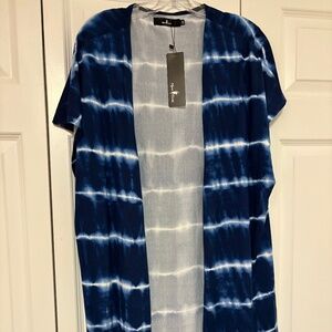 Lightweight Blue and White Tie-Dyed Open Cardigan Size 2X